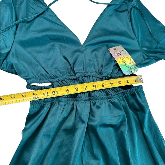 Justify Green Teal Long Sleeve Slit V-neck Maxi Dress Size M - Picture 10 of 17